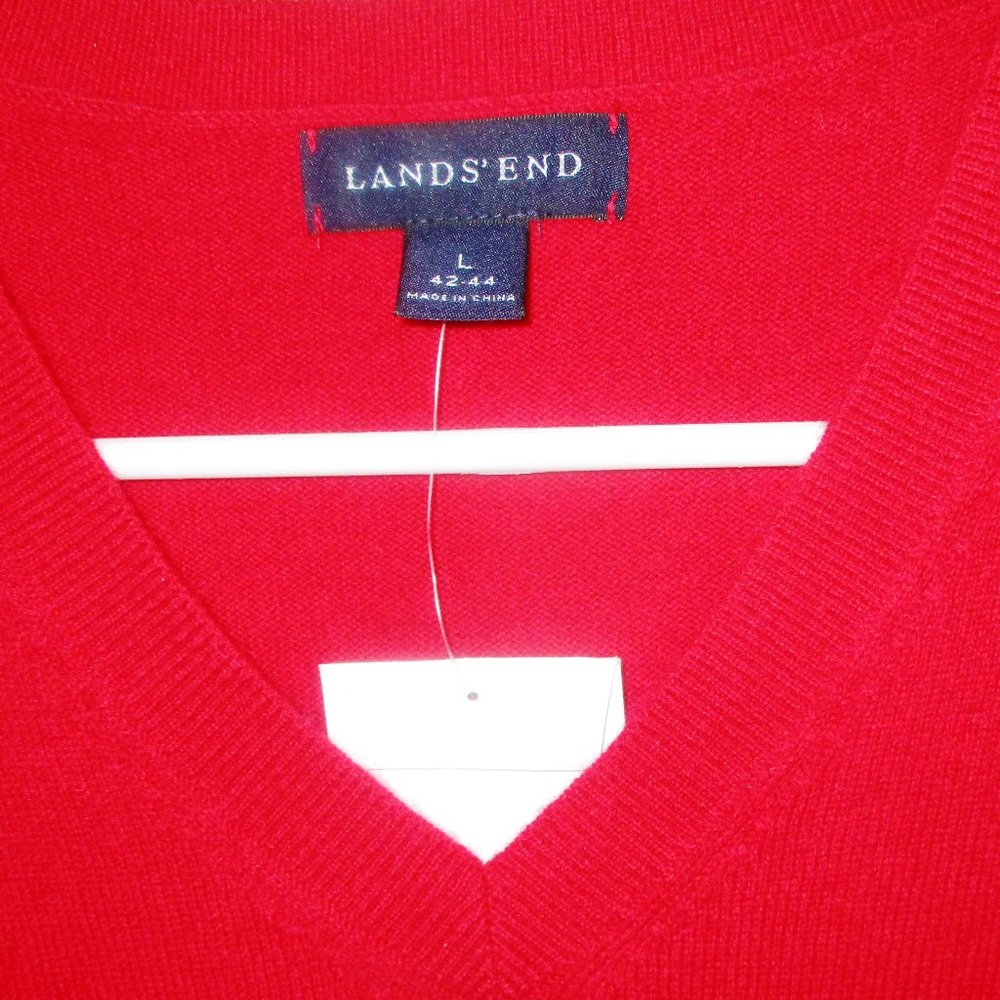 New Lands End 100% Cashmere Mens V Neck Sweater